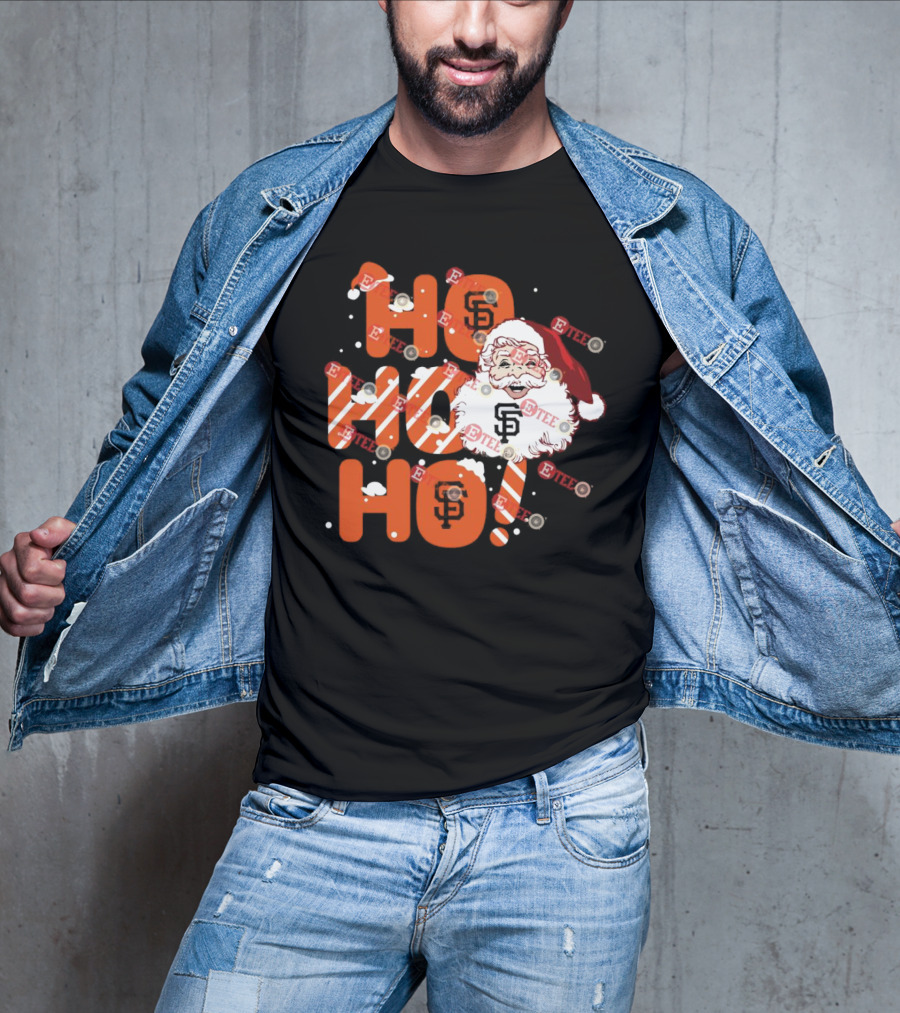 San Francisco Giants Santa Claus Ho Ho Ho Christmas Snowflakes Santa Hat T-Shirt