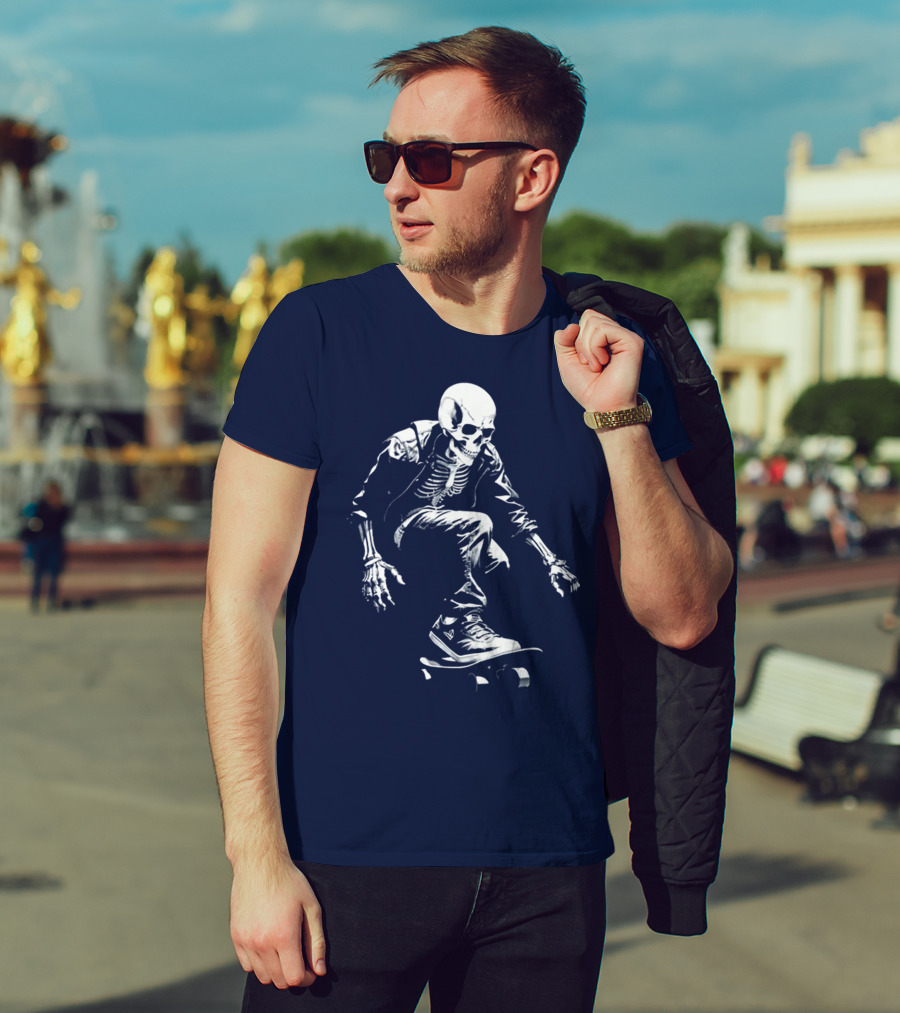 Skeleton Skateboarder Cool Iconic Street Style Skater Pose T-Shirt