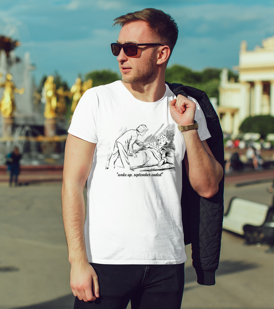 Wake Up September Ended Comic Couple Scene T-Shirt