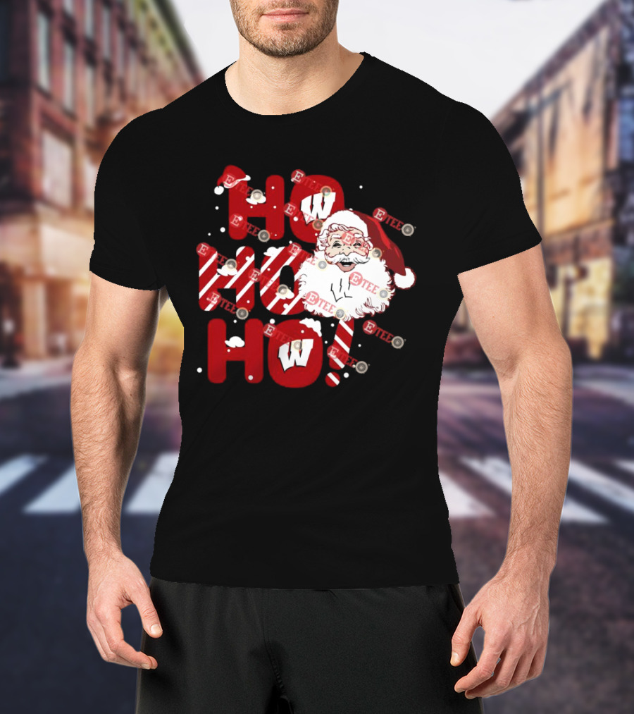 Wisconsin Badgers Santa Claus Ho Ho Ho Christmas Holiday Cheer T-Shirt