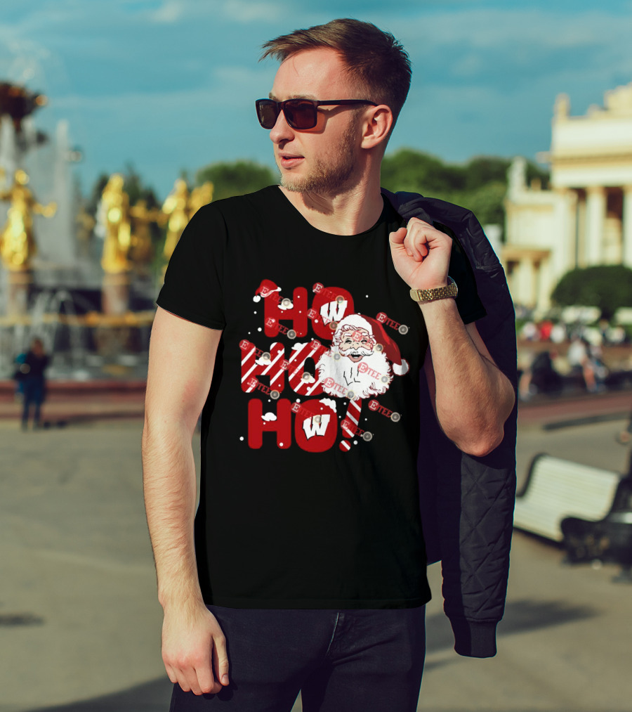 Wisconsin Badgers Santa Claus Ho Ho Ho Christmas Holiday Cheer T-Shirt