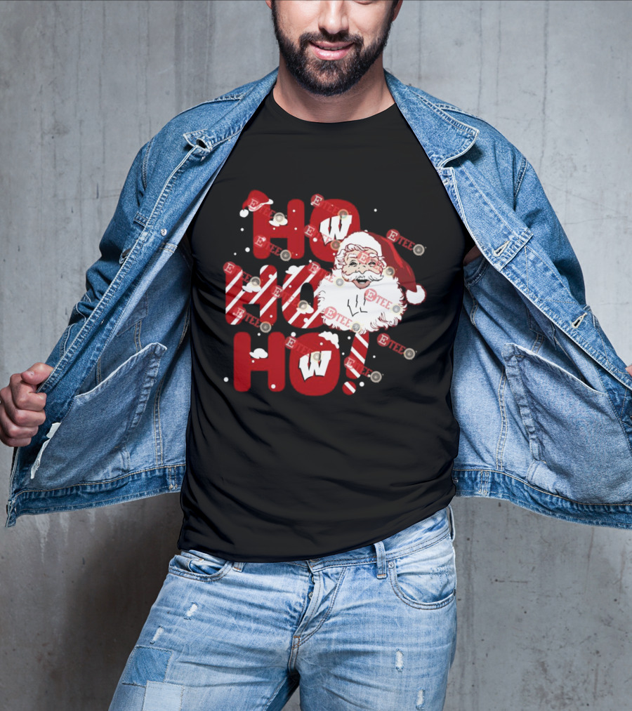 Wisconsin Badgers Santa Claus Ho Ho Ho Christmas Holiday Cheer T-Shirt
