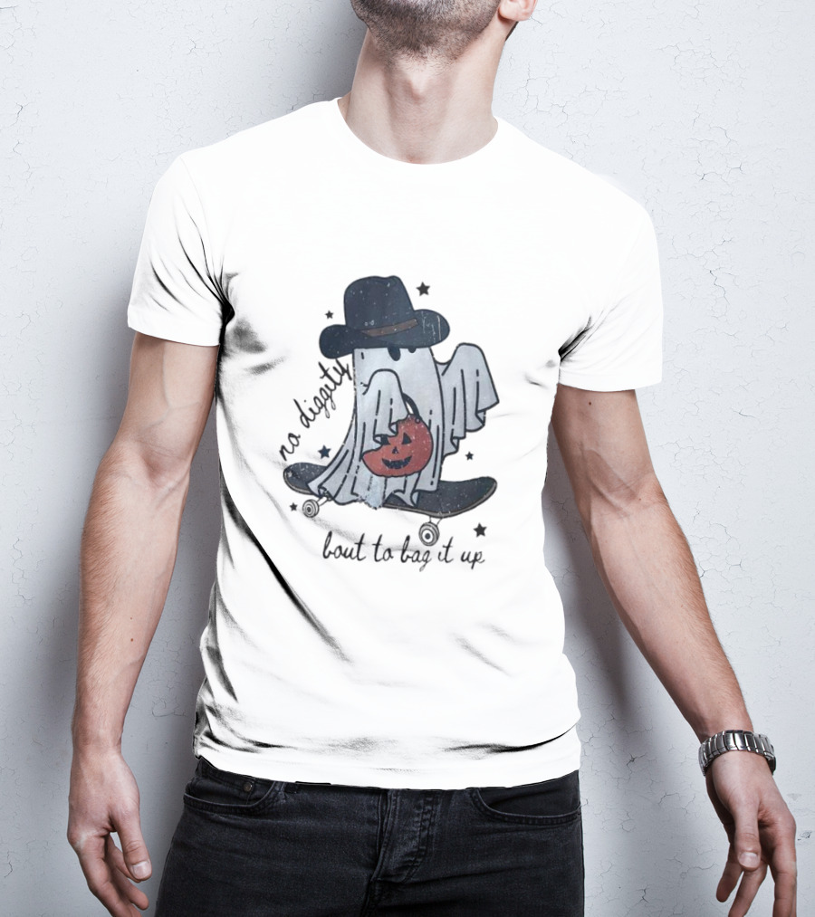 Boo Ghost No Diggity Bout To Bag It Up Halloween Pumpkin Hat T-Shirt