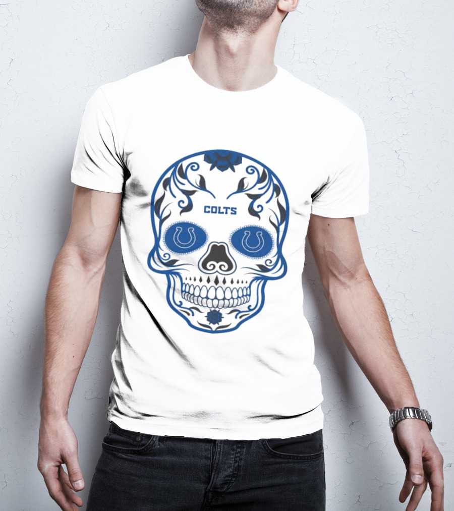 Colts Blue Decorative Skull With Horseshoe Motif T-Shirt