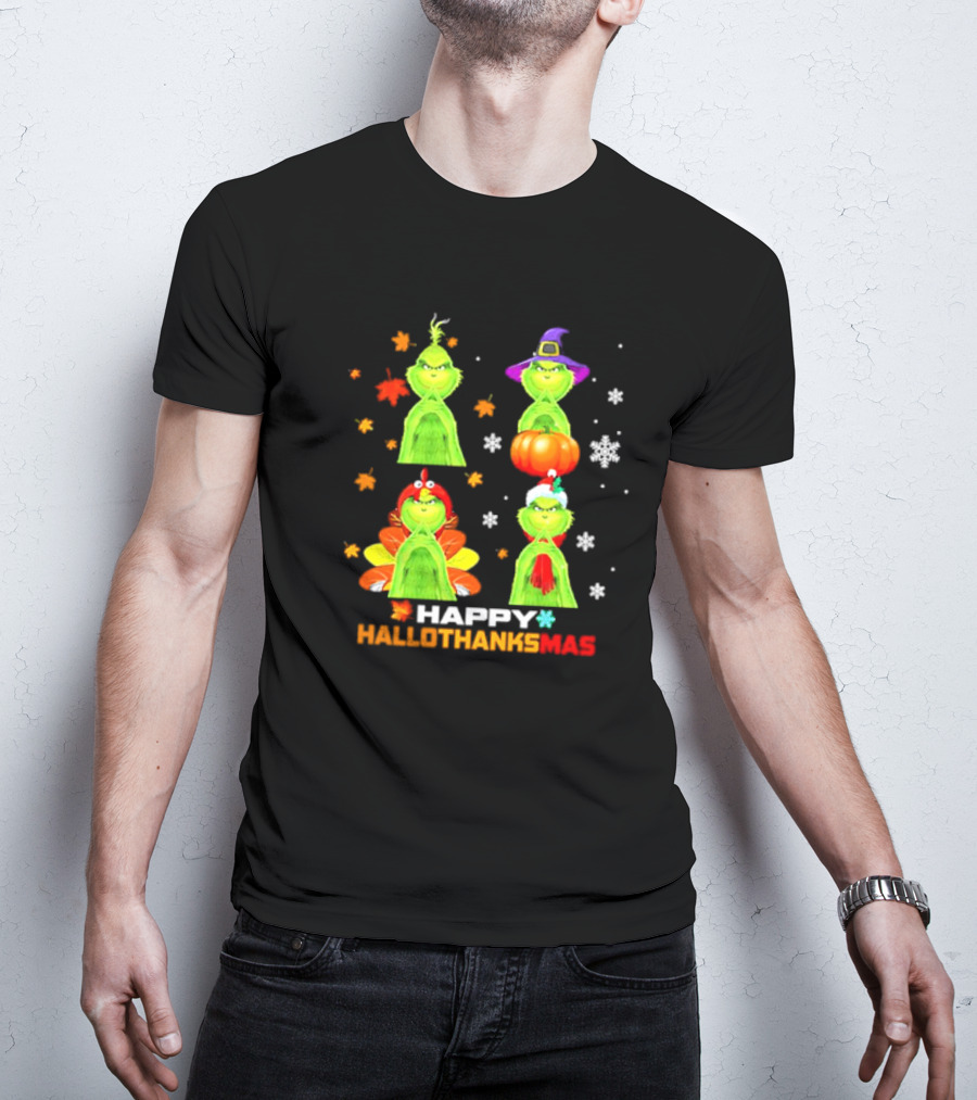 Happy Hallothanksmas Grinch Halloween Thanksgiving Christmas T-Shirt