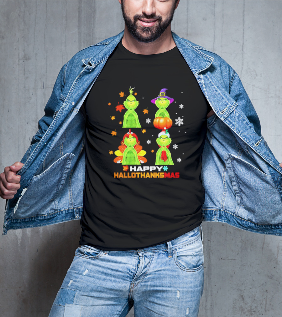 Happy Hallothanksmas Grinch Halloween Thanksgiving Christmas T-Shirt