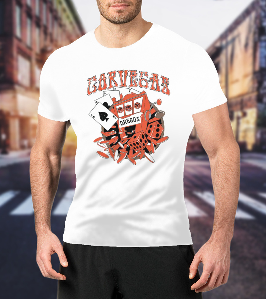 Corvegas Oregon OS Slot Machine Dice Cards Football Elements T-Shirt