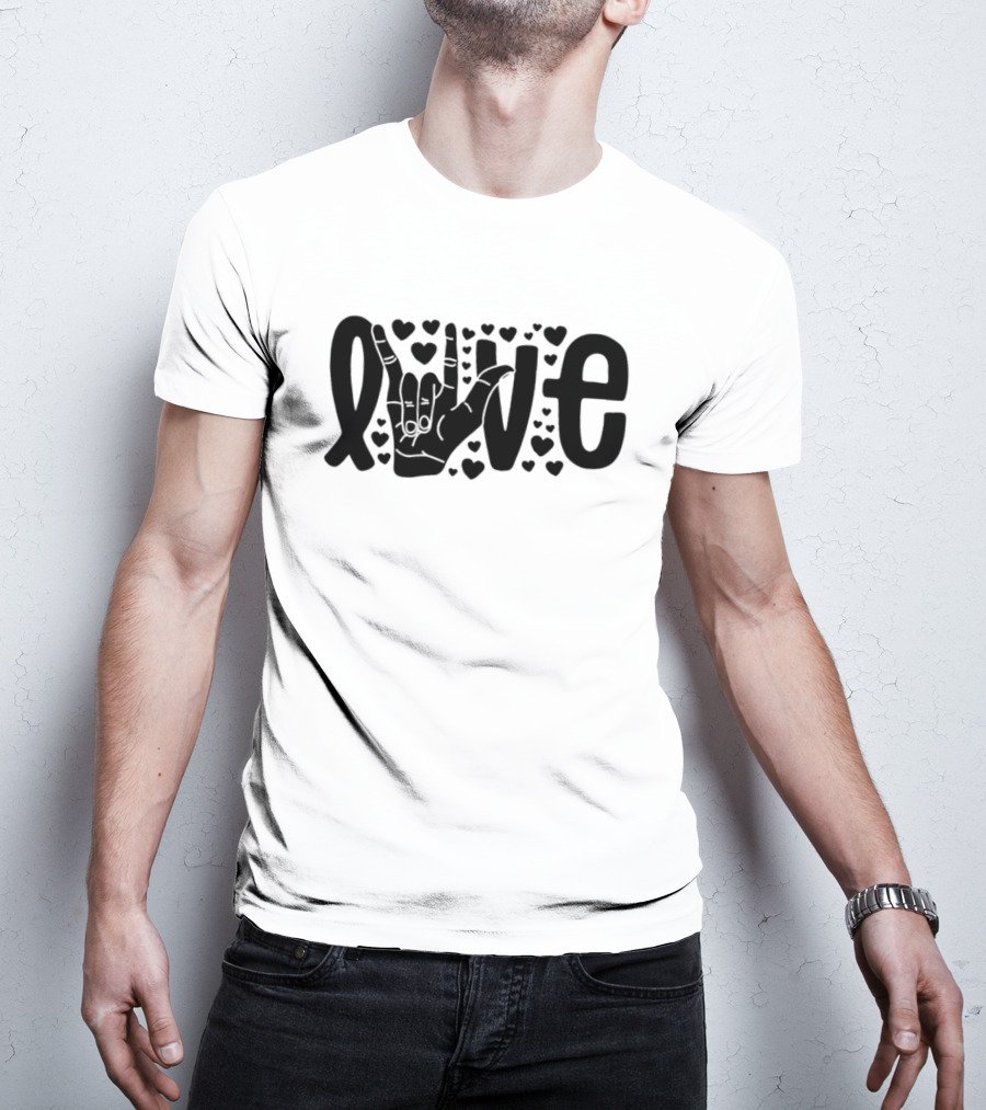 Love ASL Deaf Awareness Sign Language Hand Hearts T-Shirt