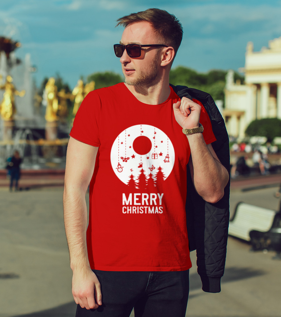 Merry Christmas Snowman Trees Stars And Presents T-Shirt