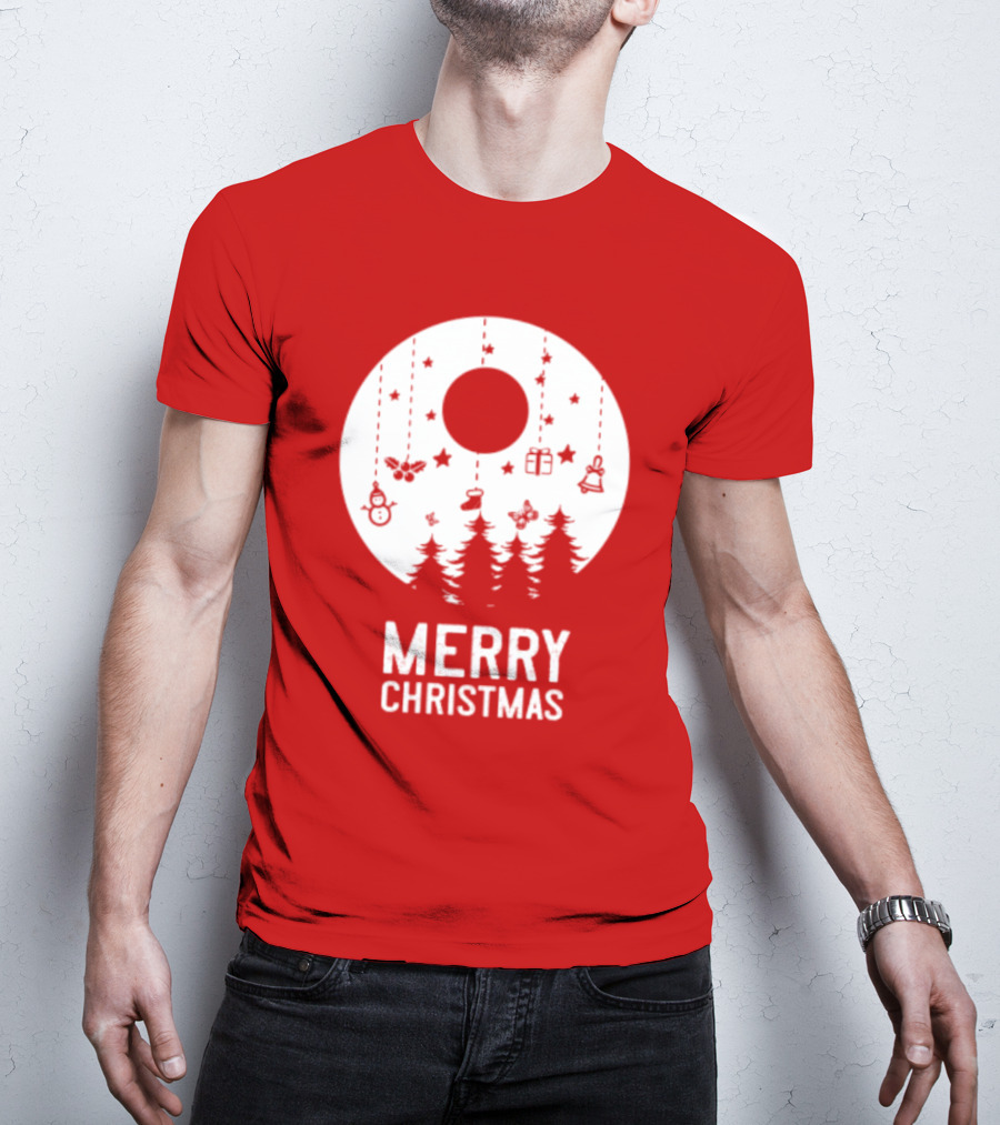 Merry Christmas Snowman Trees Stars And Presents T-Shirt