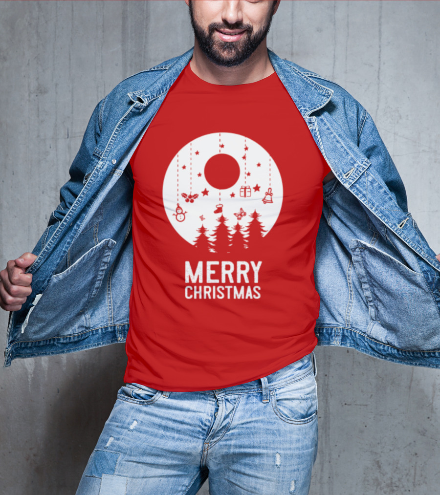 Merry Christmas Snowman Trees Stars And Presents T-Shirt