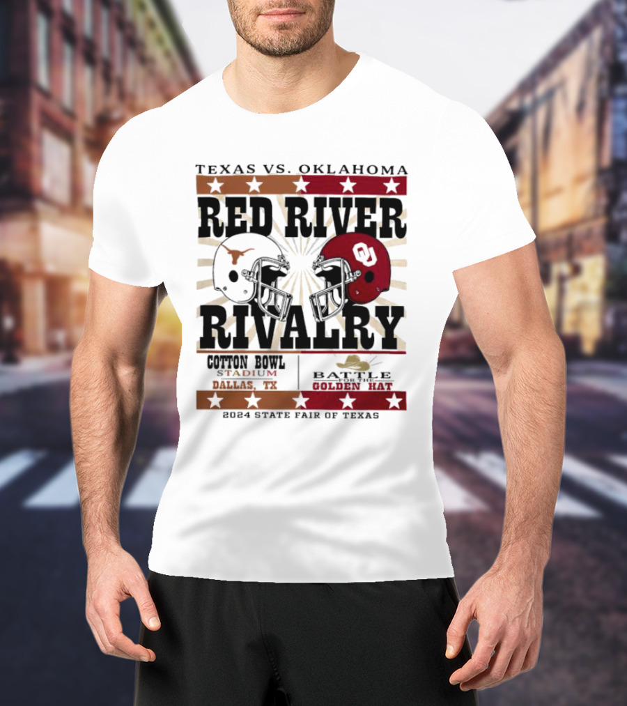 Texas Vs. Oklahoma Red River Rivalry Cotton Bowl Battle For The Golden Hat 2024 State Fair Of Texas T-Shirt