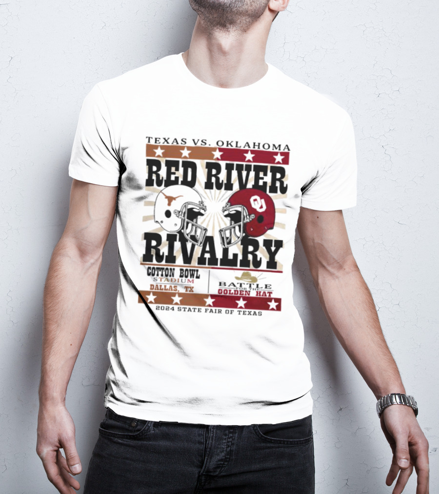 Texas Vs. Oklahoma Red River Rivalry Cotton Bowl Battle For The Golden Hat 2024 State Fair Of Texas T-Shirt