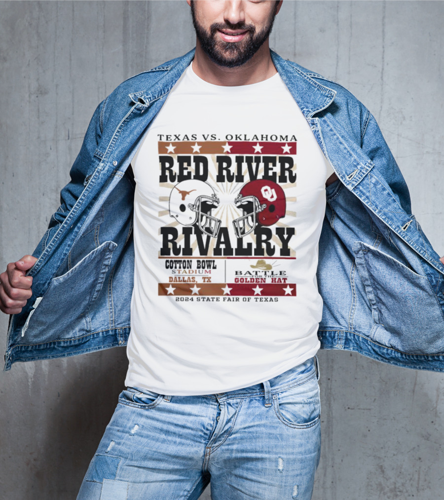 Texas Vs. Oklahoma Red River Rivalry Cotton Bowl Battle For The Golden Hat 2024 State Fair Of Texas T-Shirt