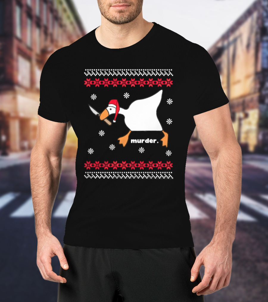 Goose With Knife Santa Hat Murder Christmas T-Shirt