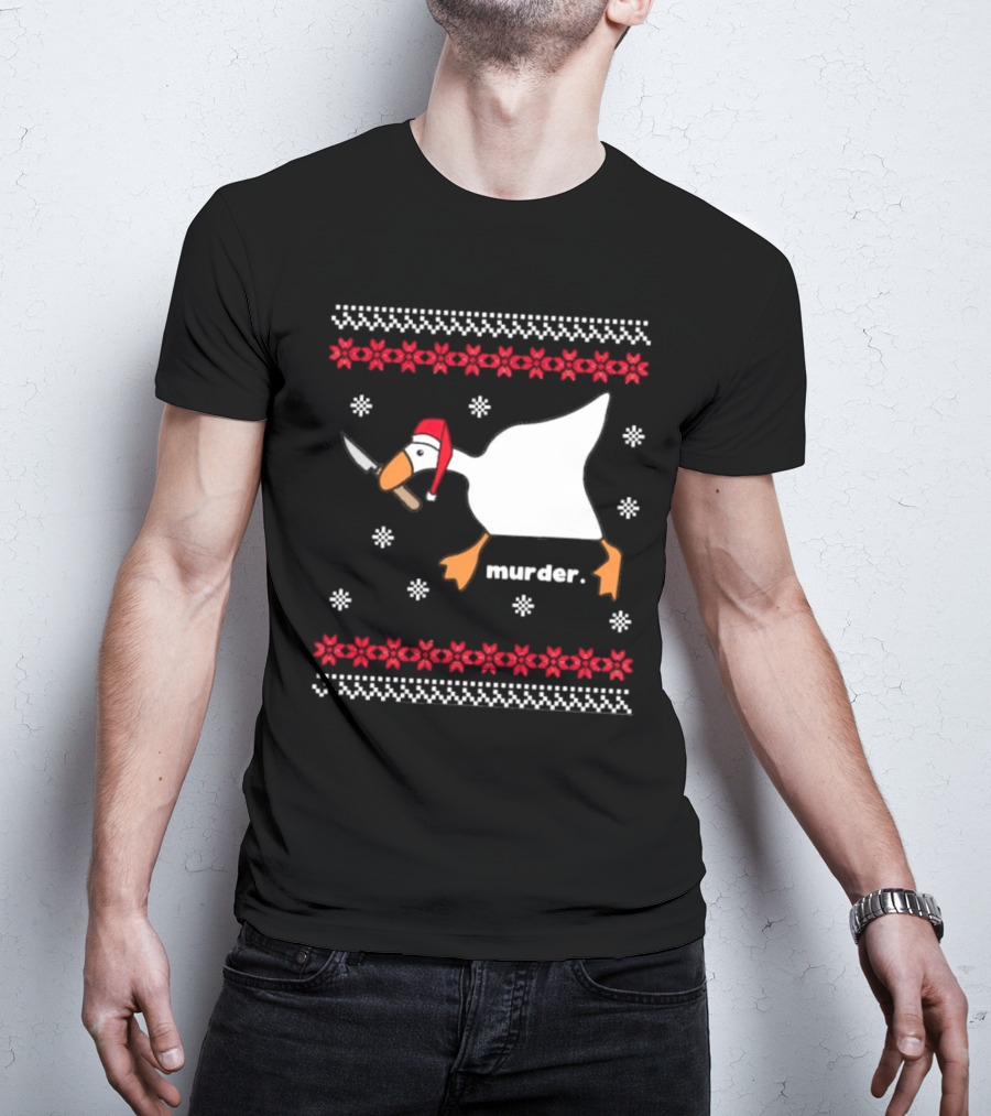 Goose With Knife Santa Hat Murder Christmas T-Shirt