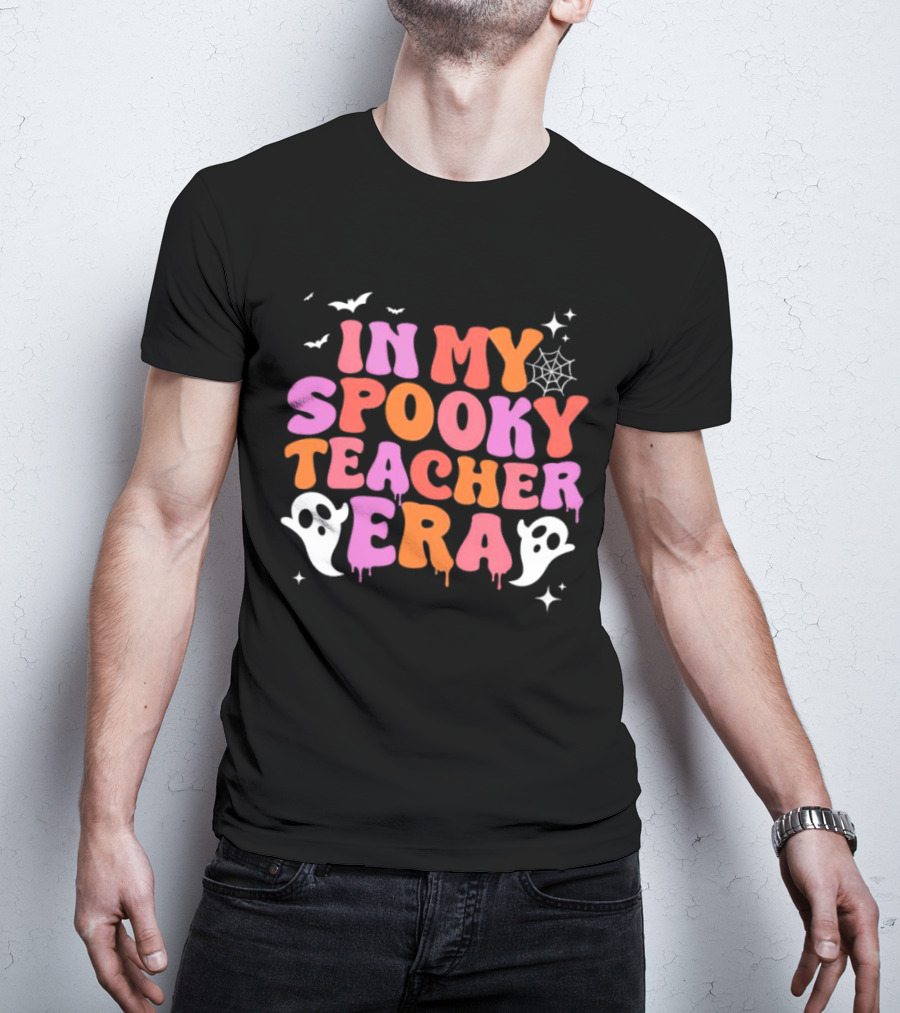 In My Spooky Teacher Era Ghost Halloween Bats Web Stars T-Shirt
