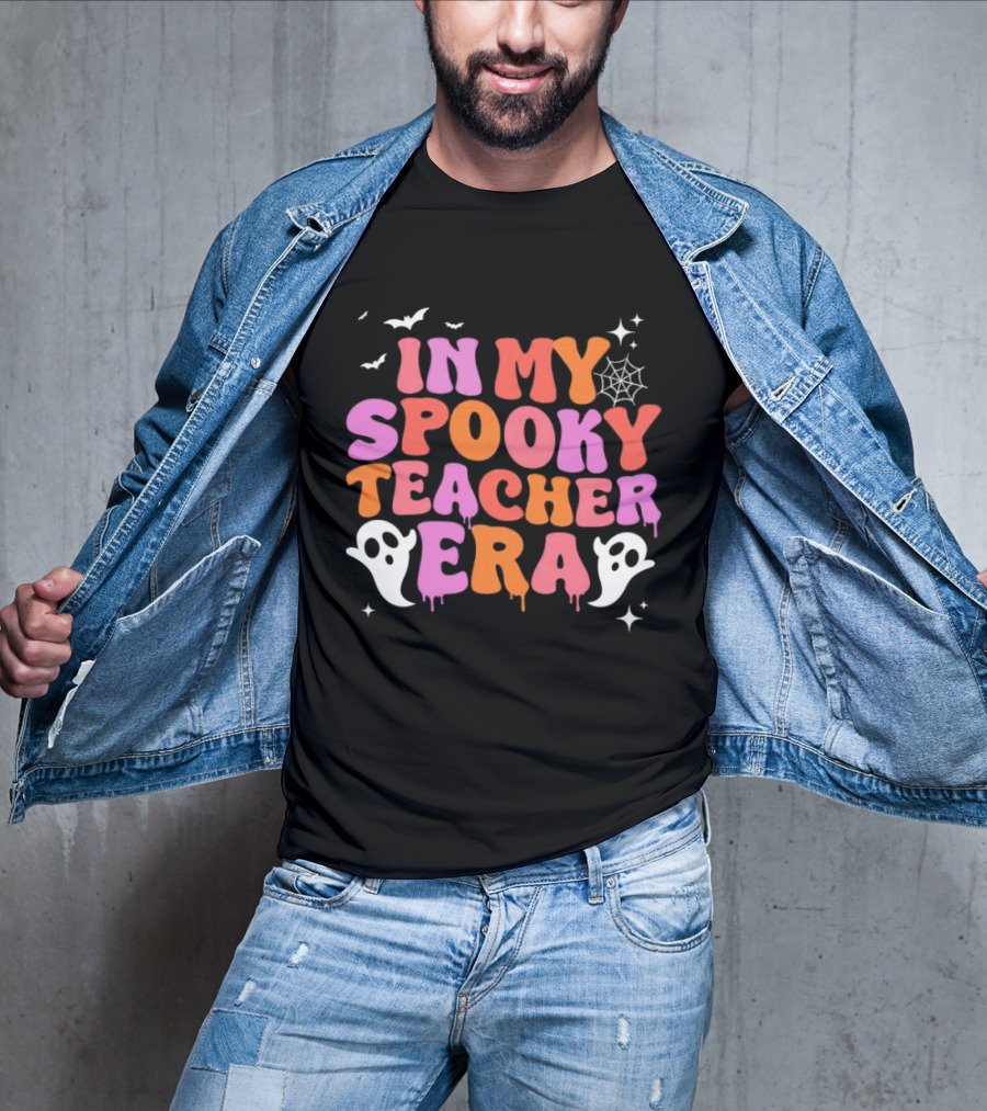 In My Spooky Teacher Era Ghost Halloween Bats Web Stars T-Shirt