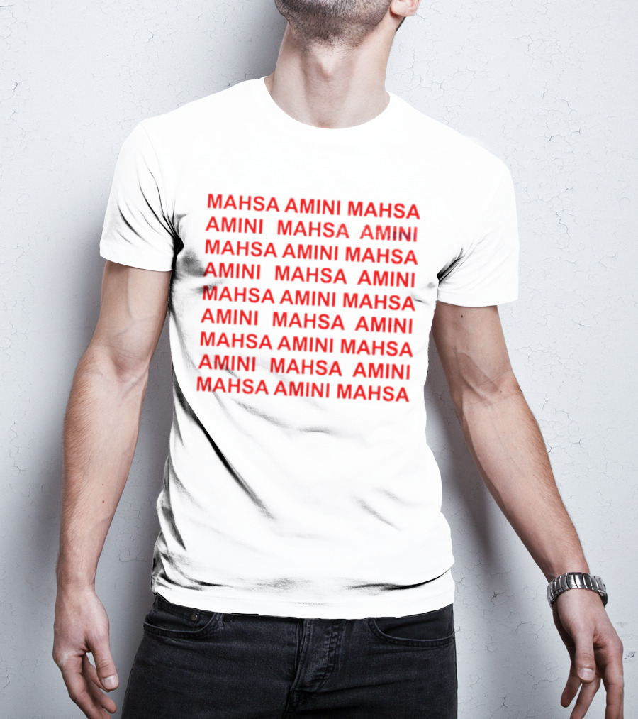 Mahsa Amini Red Repeated Text T-Shirt