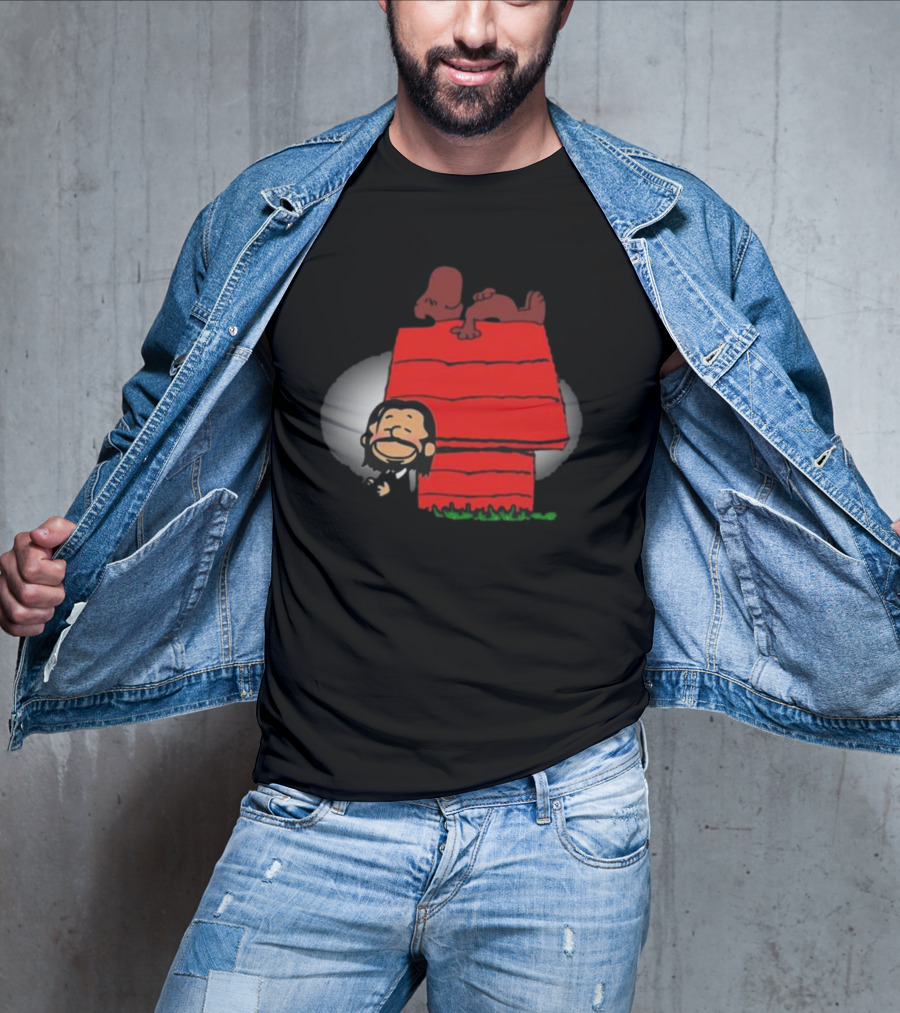 John Wick And Snoopy On Red Doghouse Crossover T-Shirt