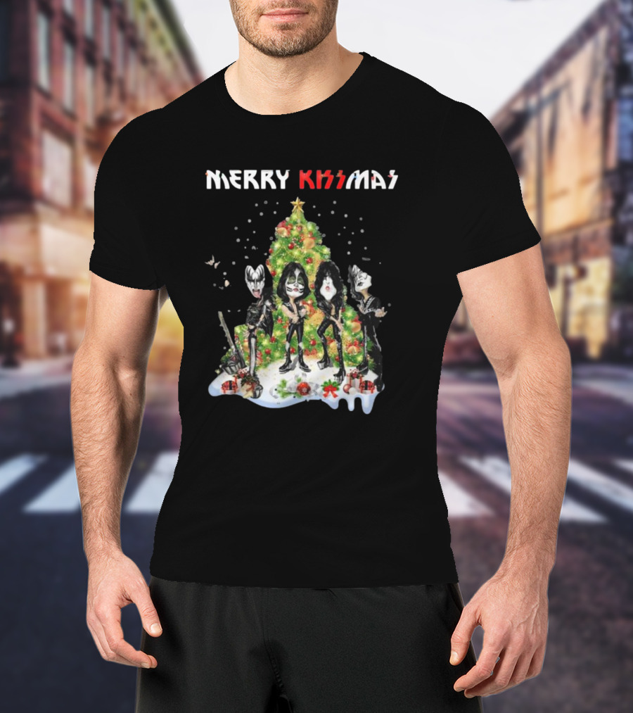 Merry Kissmas Kiss Rock Band Christmas Tree Holiday T-Shirt