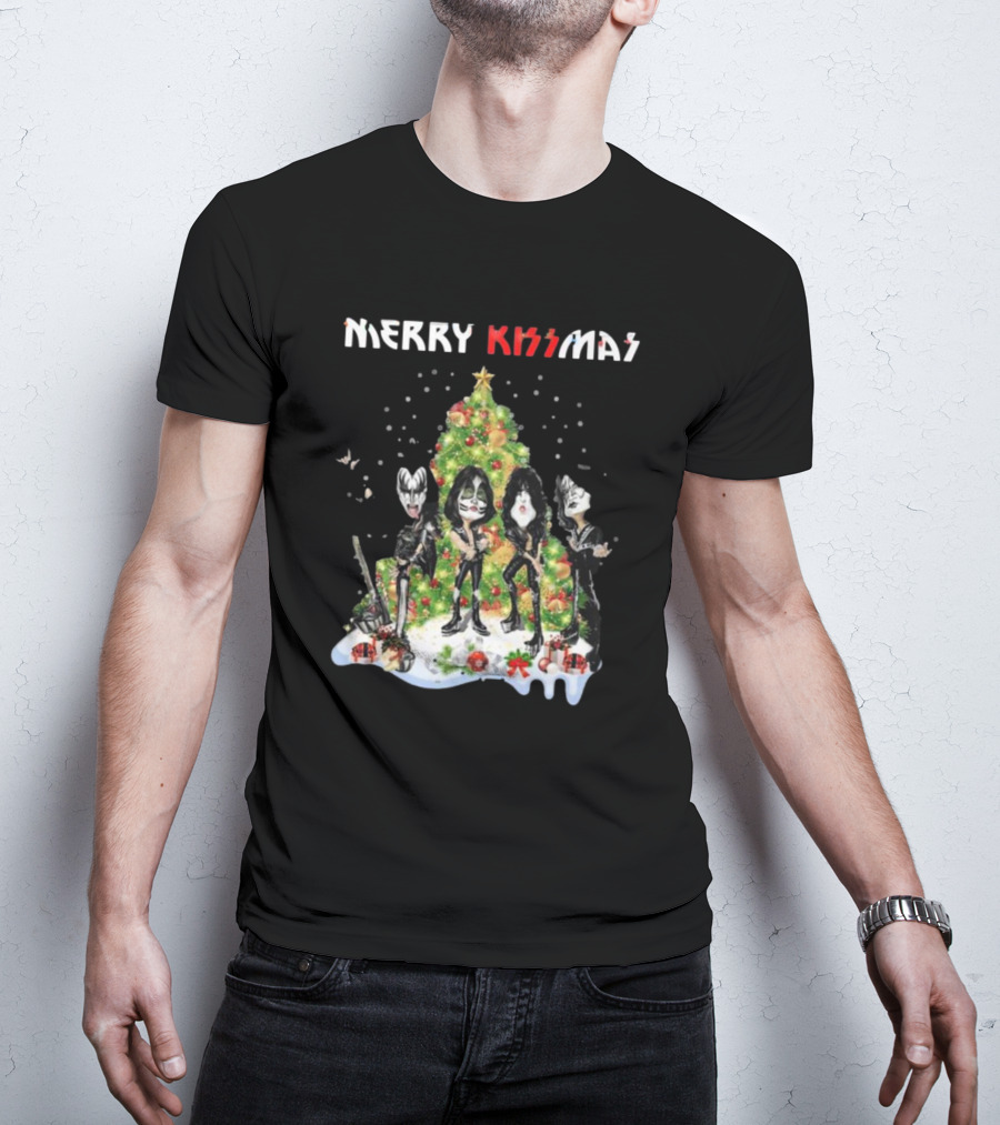 Merry Kissmas Kiss Rock Band Christmas Tree Holiday T-Shirt