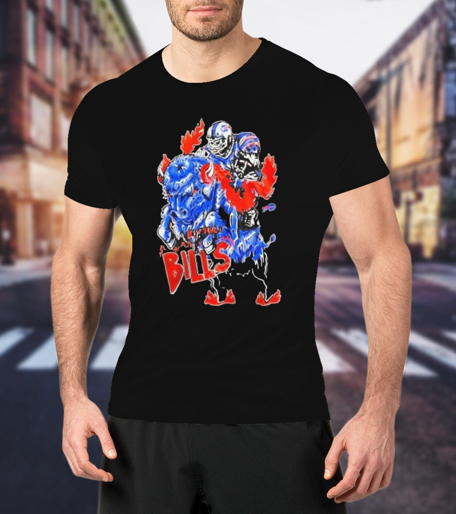 Warren Lotas Buffalo Bills Colorful Flames Football Buffalo T-Shirt