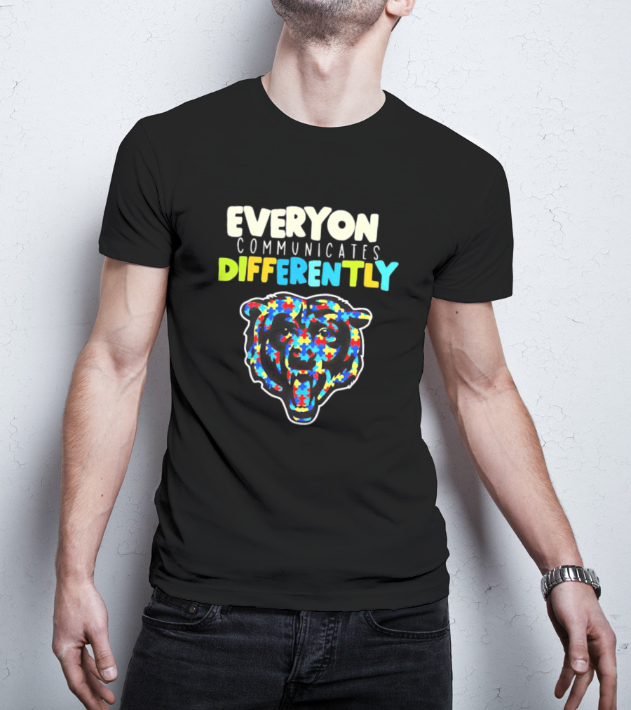 Chicago Bears Everyone Communicates Differently Autism Puzzle T-Shirt