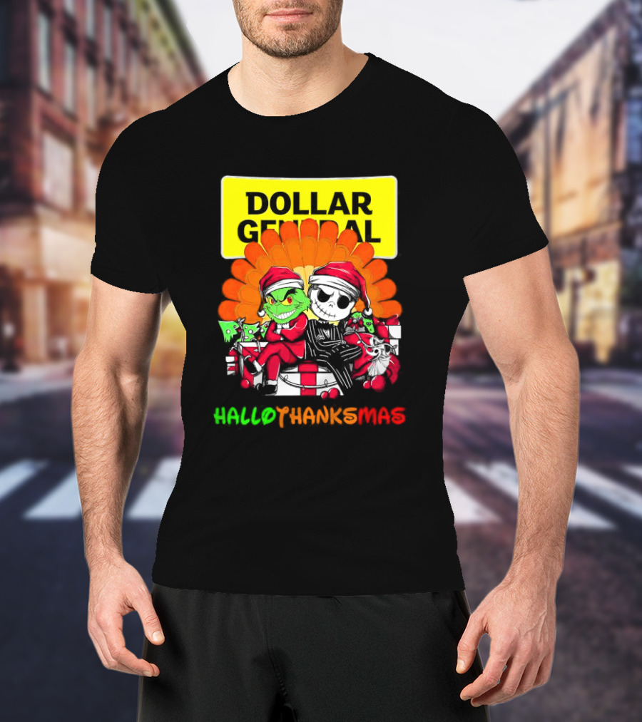 Grinch And Jack Skellington With Dollar General HalloThanksMas T-Shirt