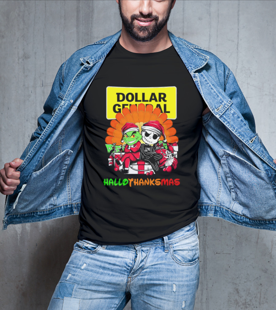 Grinch And Jack Skellington With Dollar General HalloThanksMas T-Shirt