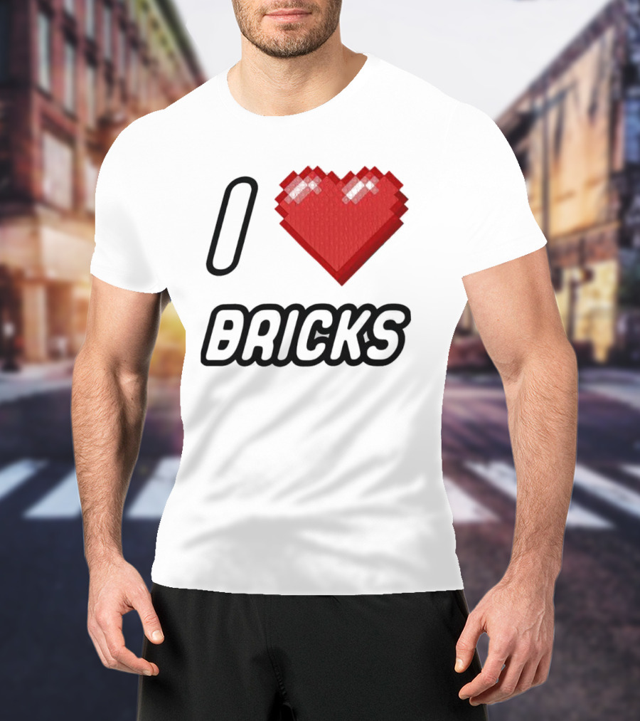 I Heart Bricks With Pixelated Red Heart T-Shirt
