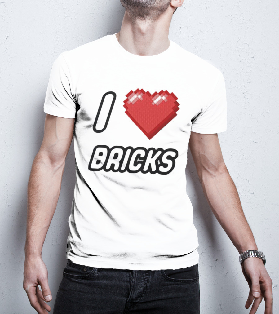 I Heart Bricks With Pixelated Red Heart T-Shirt