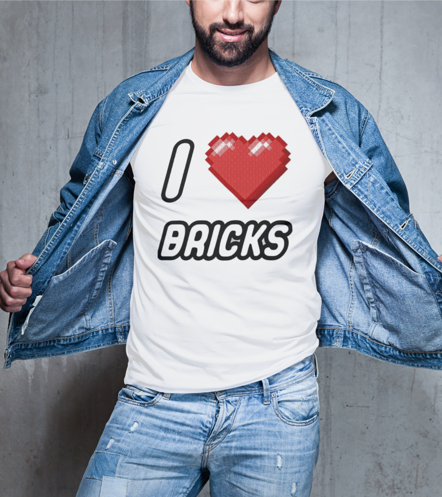 I Heart Bricks With Pixelated Red Heart T-Shirt