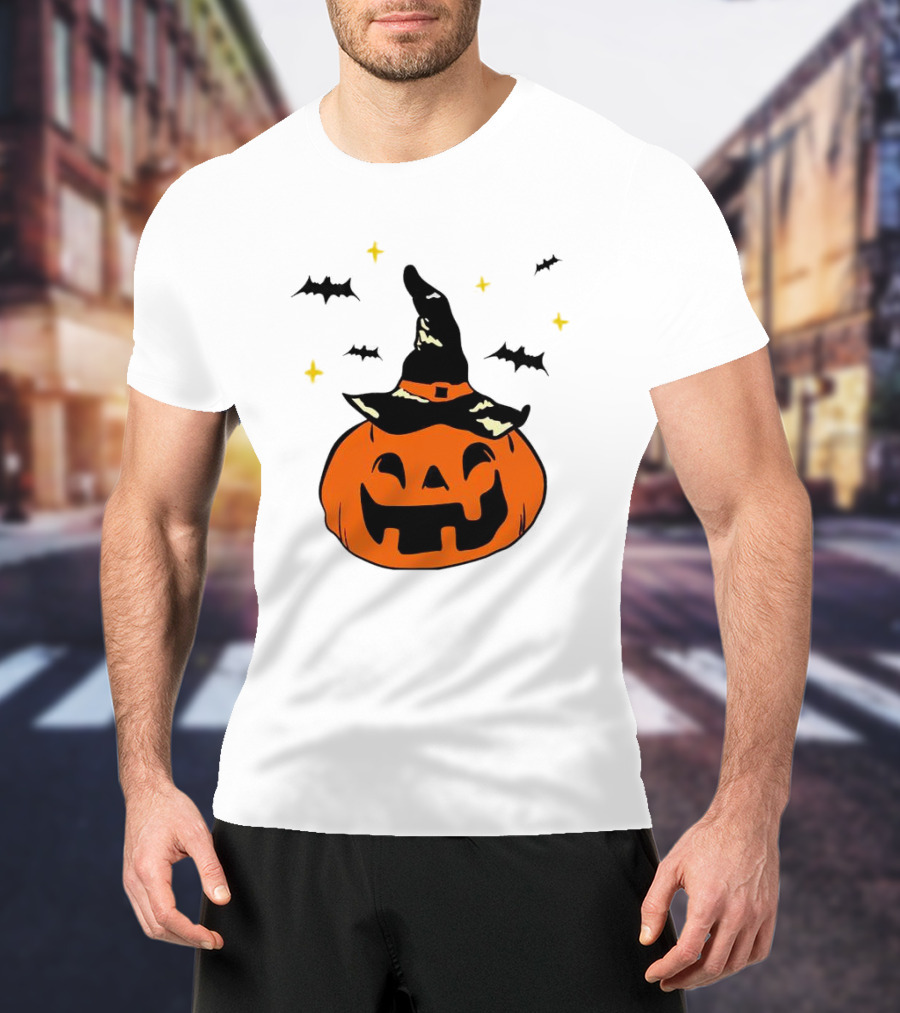 Jack-o’-lantern Witch Hat Bats Stars Halloween T-Shirt