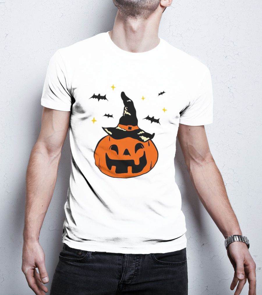 Jack-o’-lantern Witch Hat Bats Stars Halloween T-Shirt
