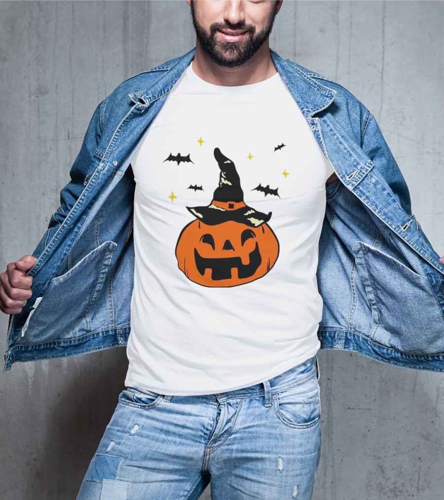 Jack-o’-lantern Witch Hat Bats Stars Halloween T-Shirt