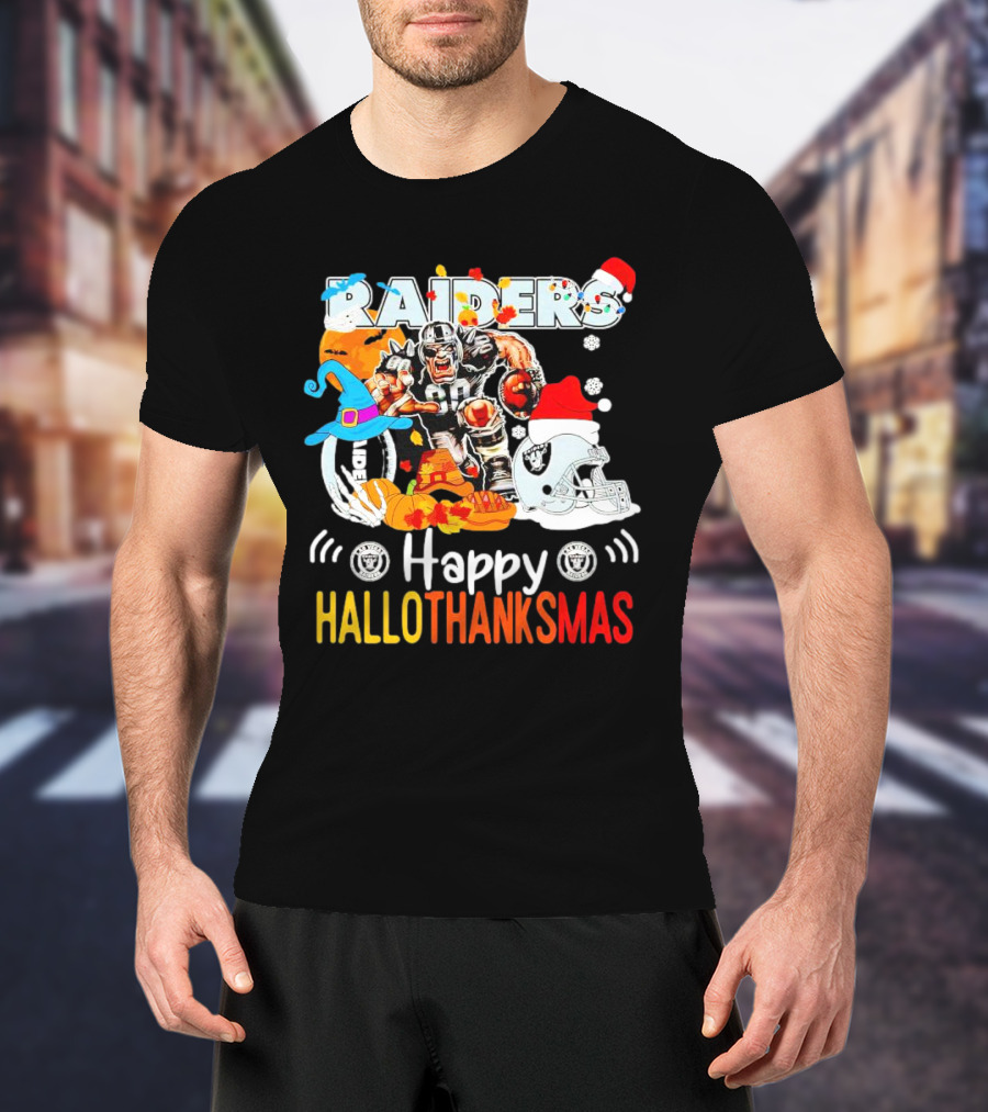 Las Vegas Raiders Happy Hallothanksmas Mascot Festive T-Shirt