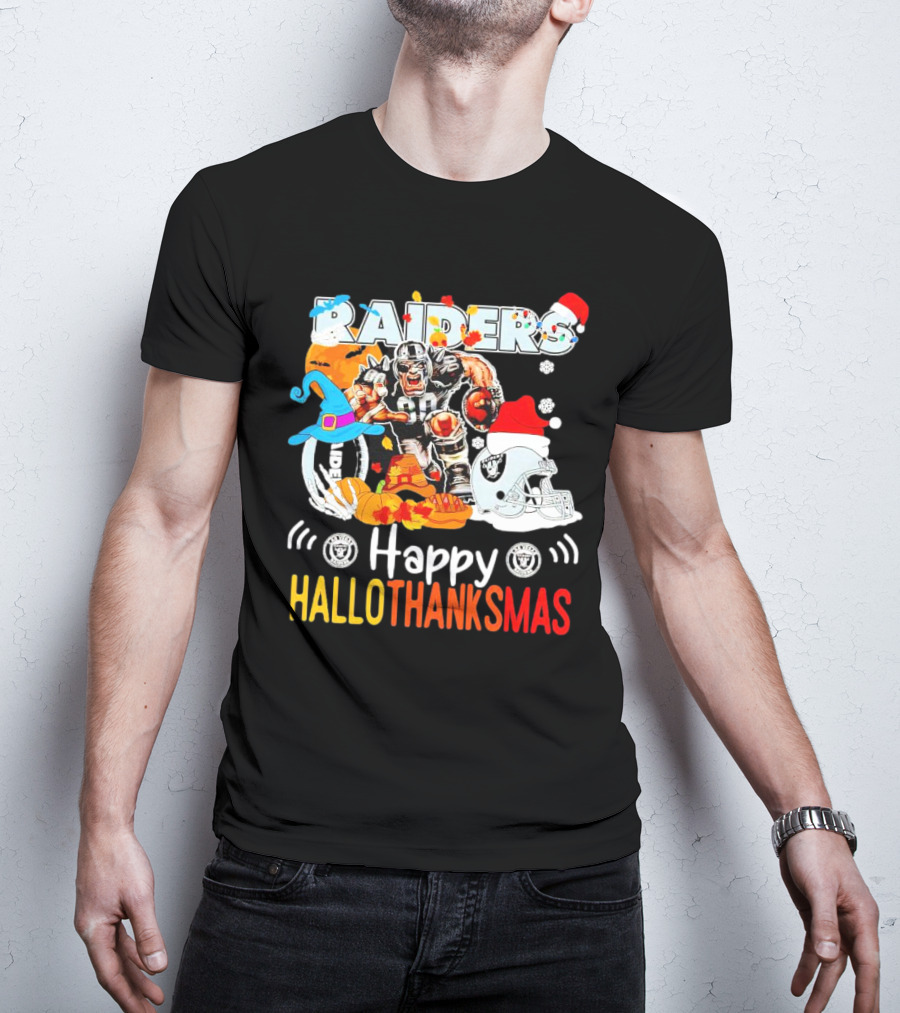 Las Vegas Raiders Happy Hallothanksmas Mascot Festive T-Shirt