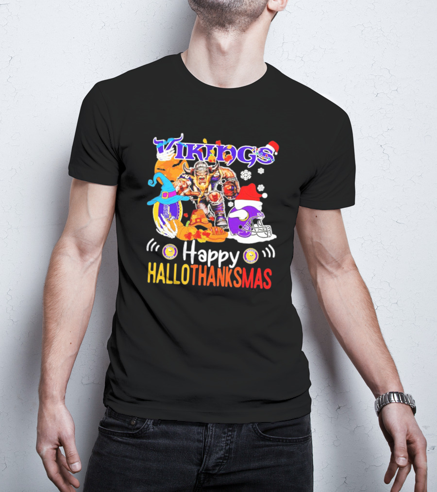 Vikings Mascot Happy Hallothanksmas Festive Football T-Shirt