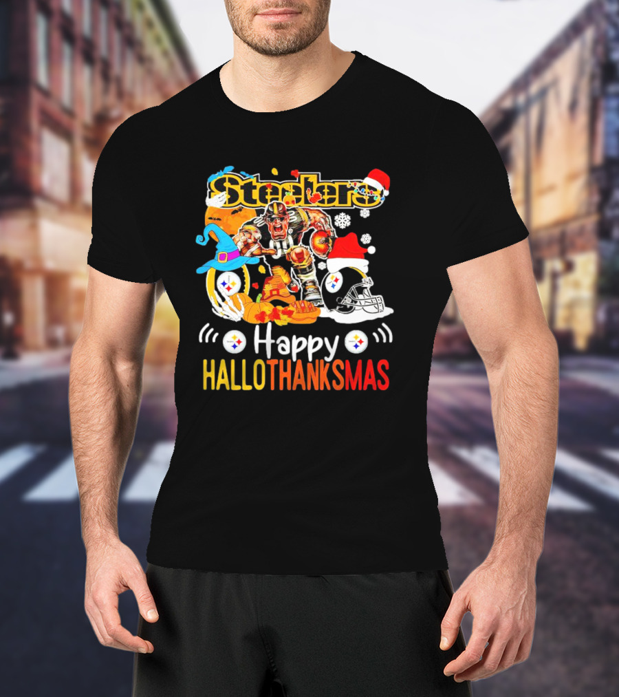 Steelers Happy Hallothanksmas Football Mascot Festive T-Shirt
