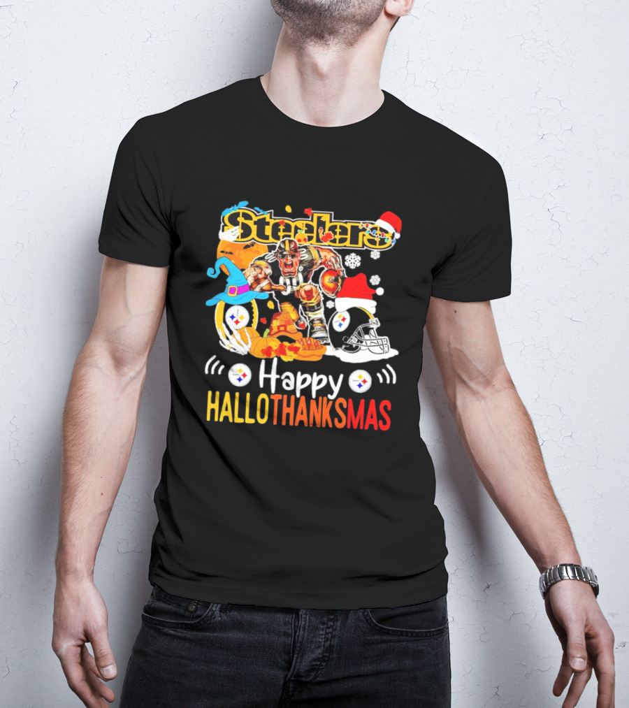 Steelers Happy Hallothanksmas Football Mascot Festive T-Shirt
