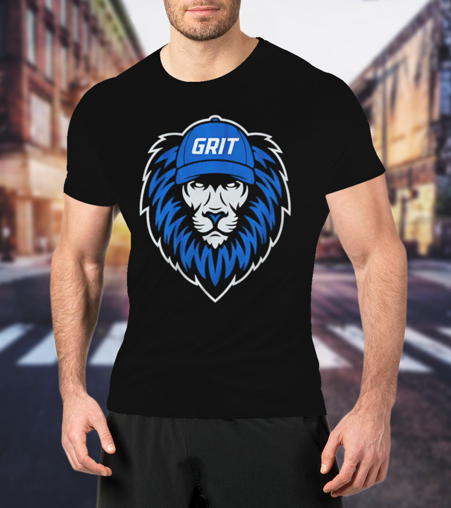 Detroit Lions Football Grit Lion With Blue Hat T-Shirt
