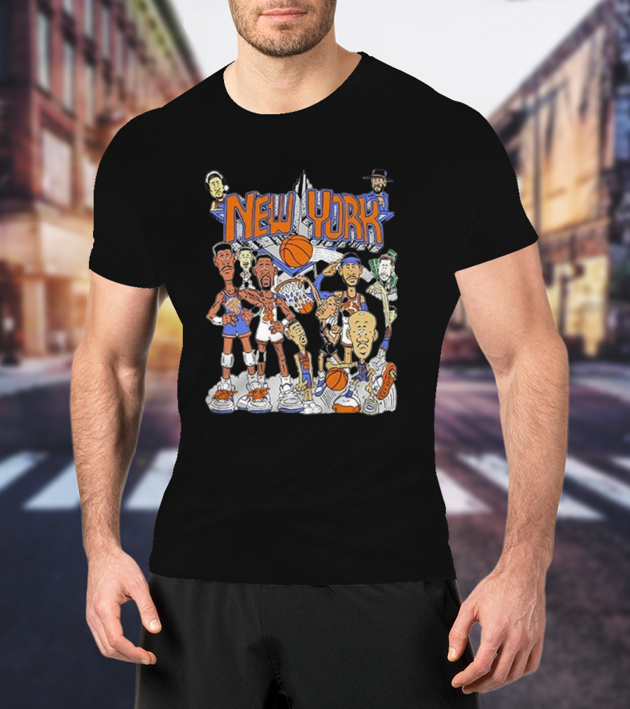 New York Knicks Basketball Cartoon Characters Skyline T-Shirt