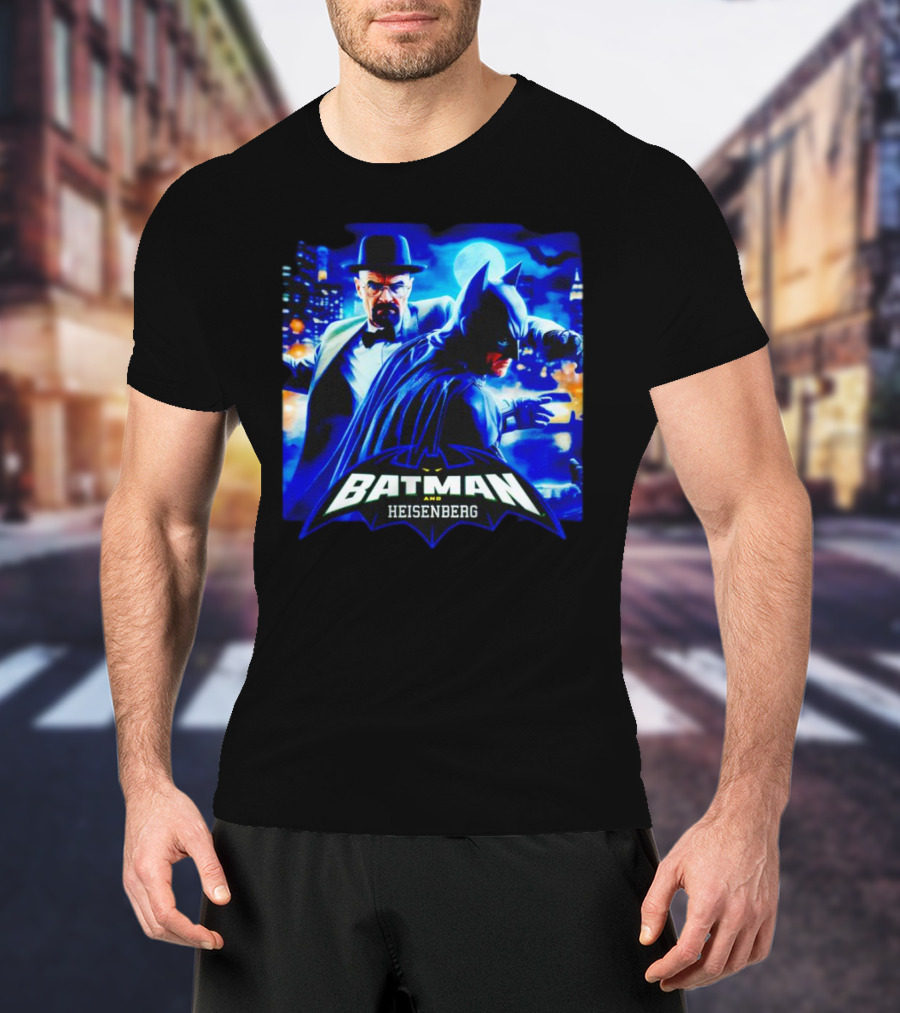 Batman And Heisenberg Walter White Cartoon Duo In Gotham City T-Shirt