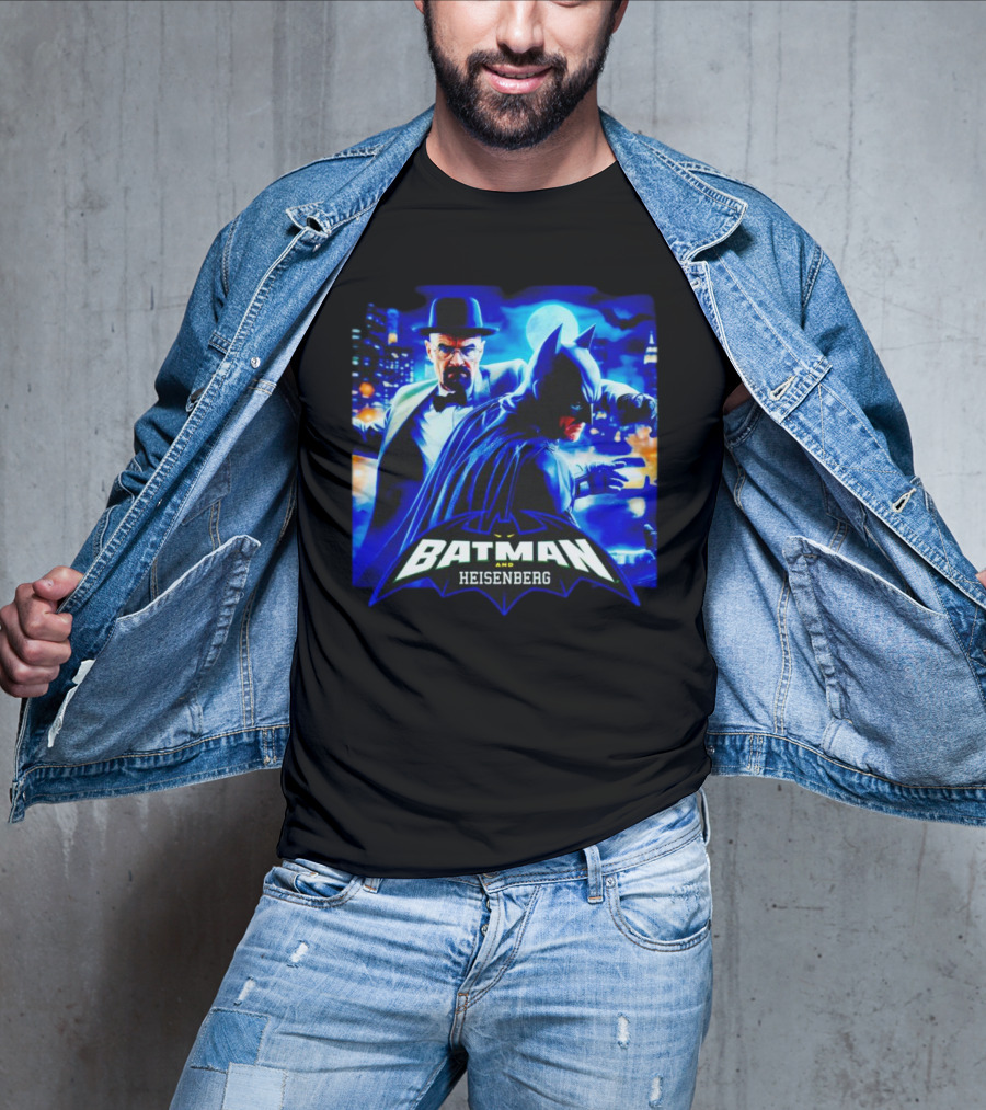 Batman And Heisenberg Walter White Cartoon Duo In Gotham City T-Shirt