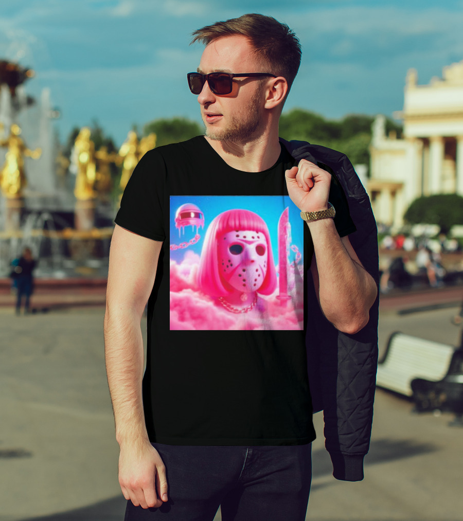 Pink Friday The 13th Jason Hockey Mask And Knife In Pink Clouds T-Shirt
