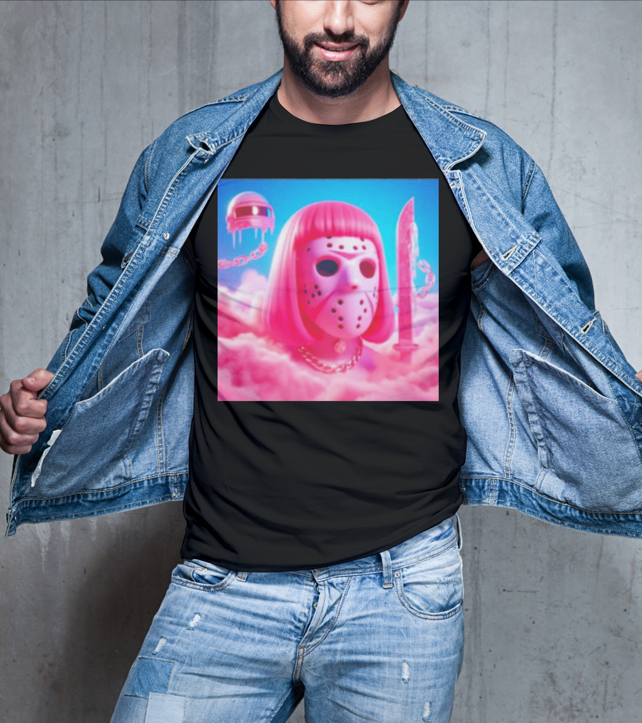 Pink Friday The 13th Jason Hockey Mask And Knife In Pink Clouds T-Shirt