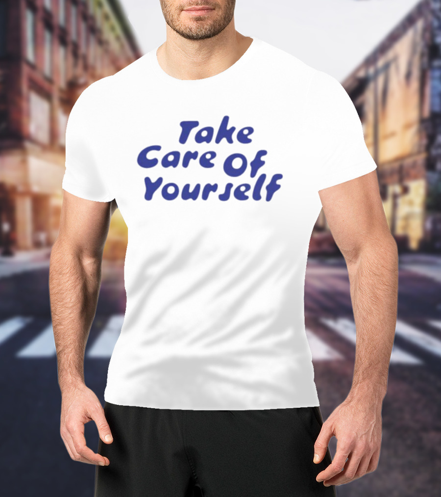 Take Care Of Yourself Retro Blue Text T-Shirt