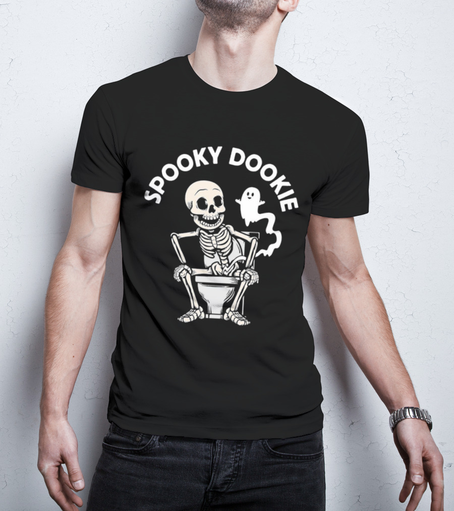 Spooky Dookie Skeleton And Ghost On Toilet T-Shirt