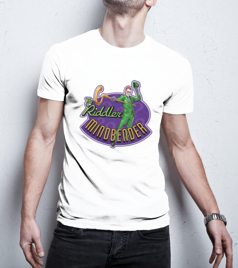 The Riddler Mindbender Green Suit Cane Iconic Purple Backdrop T-Shirt